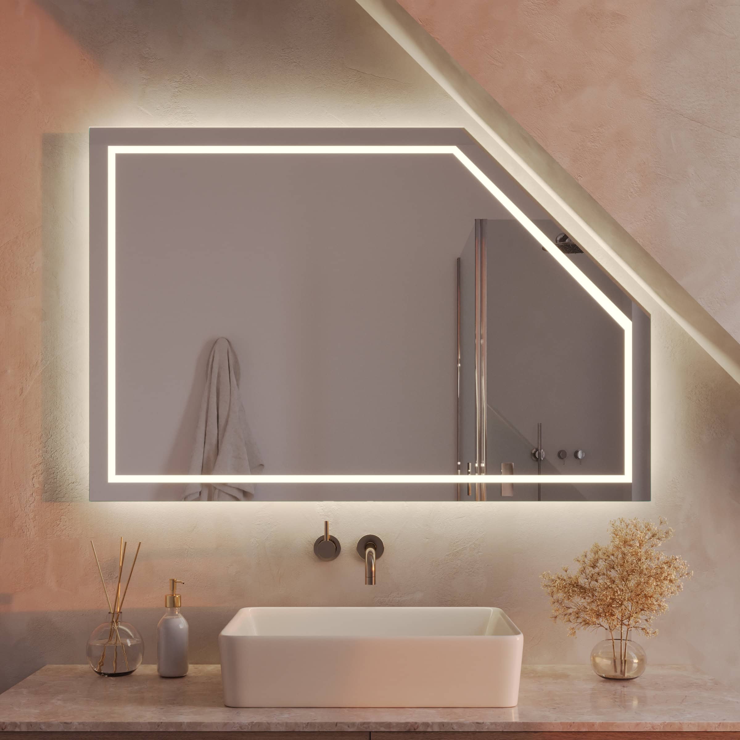 Badspiegel für Dachschräge mit Beleuchtung - Modena rundherum – Bild 2