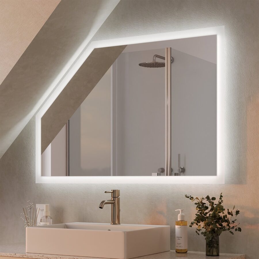Badspiegel für Dachschräge mit Beleuchtung - Noemi rundherum