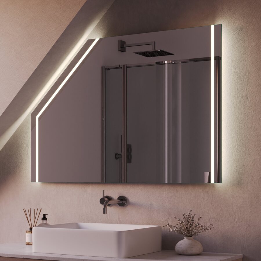 Badspiegel für Dachschräge mit Beleuchtung - Viela links rechts