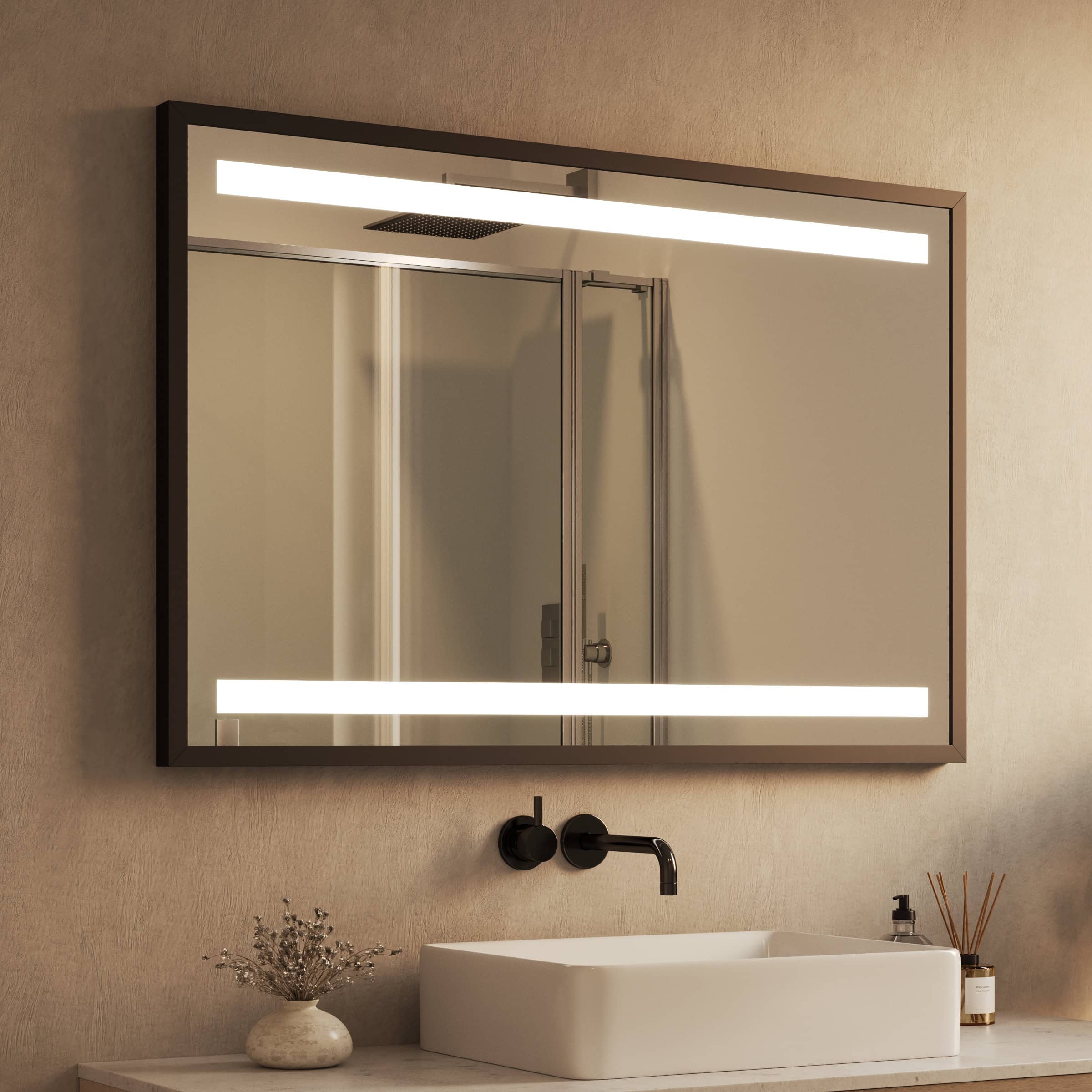 Badspiegel mit Rahmen und Beleuchtung - Noela oben unten