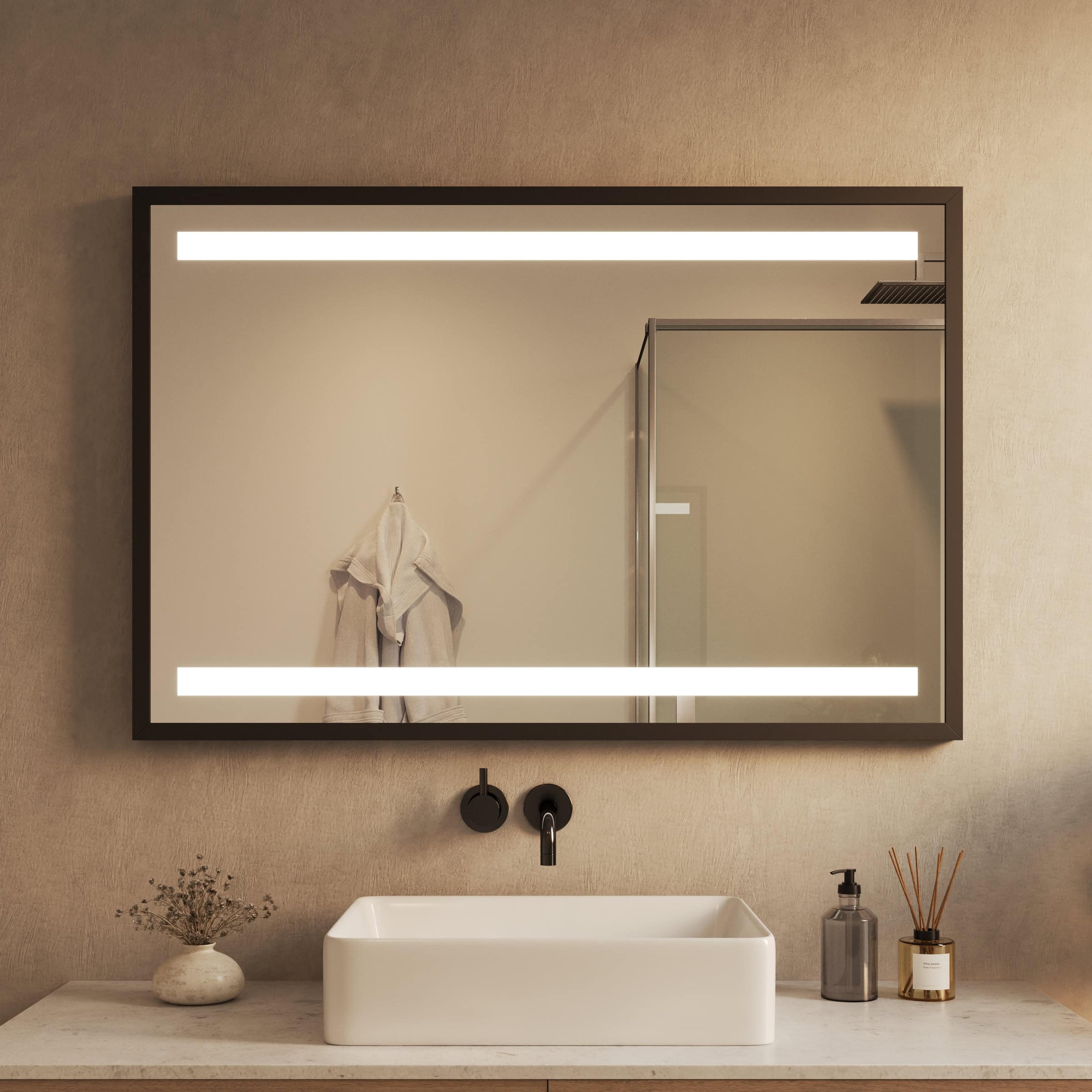 Badspiegel mit Rahmen und Beleuchtung - Noela oben unten – Bild 2