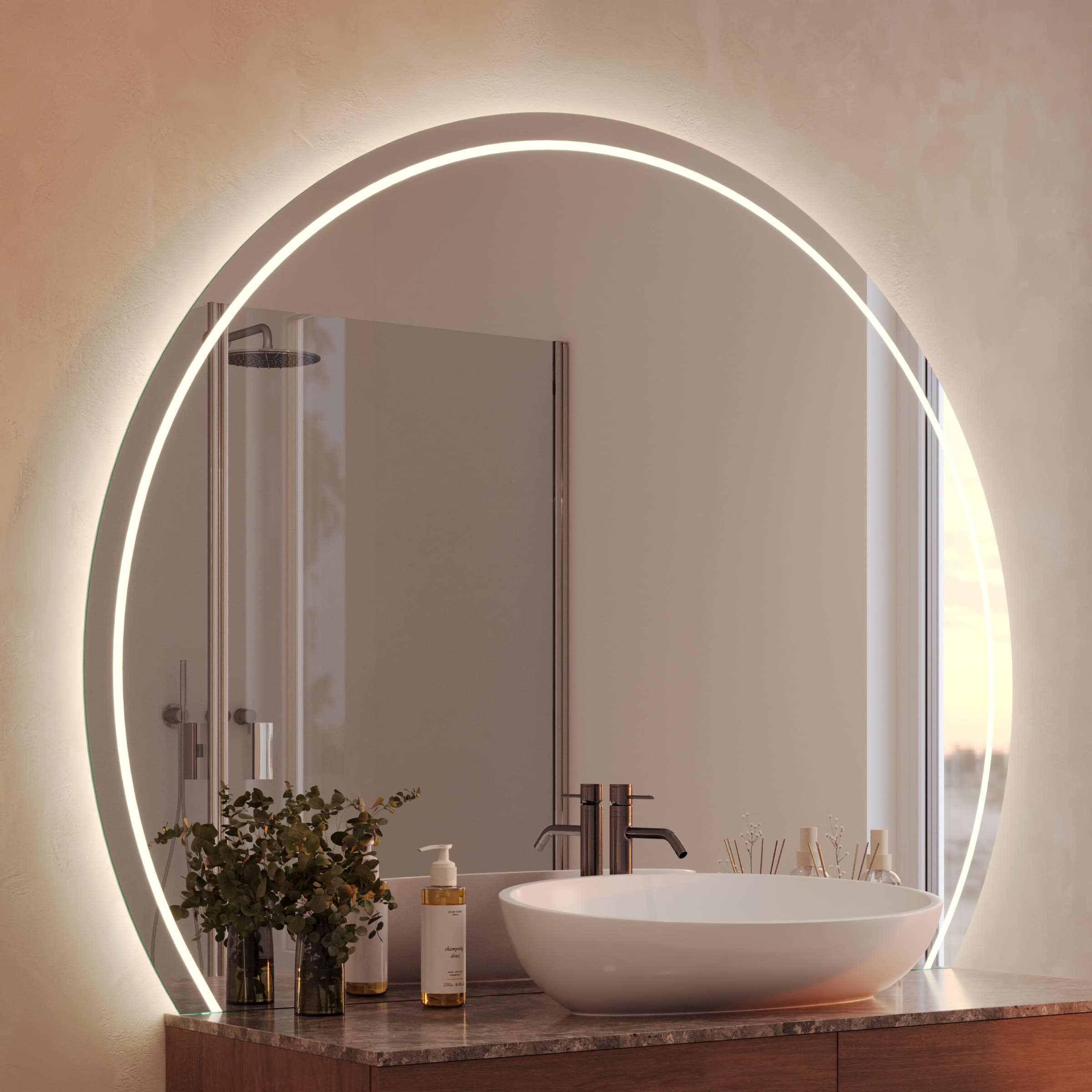 Runder Badspiegel angeschnitten mit Beleuchtung - Modena