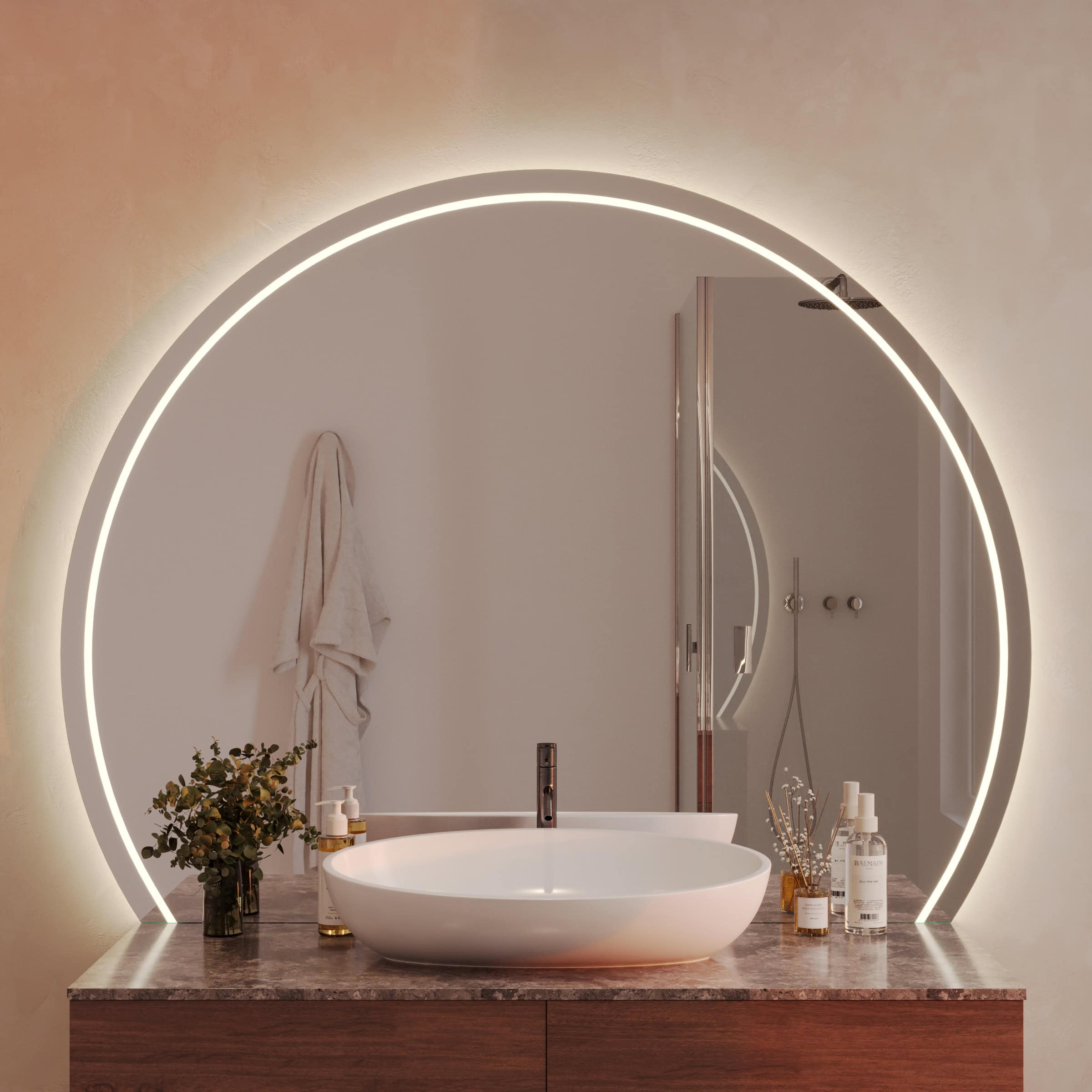 Runder Badspiegel angeschnitten mit Beleuchtung - Modena – Bild 2