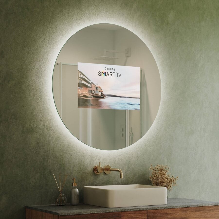 Runder TV Spiegel mit Hintergrundbeleuchtung - Aurea rundherum