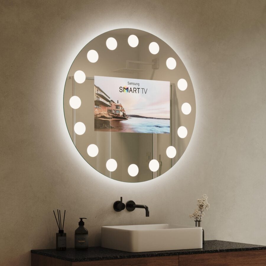 Runder TV Spiegel mit Beleuchtung - Hollywood rundherum