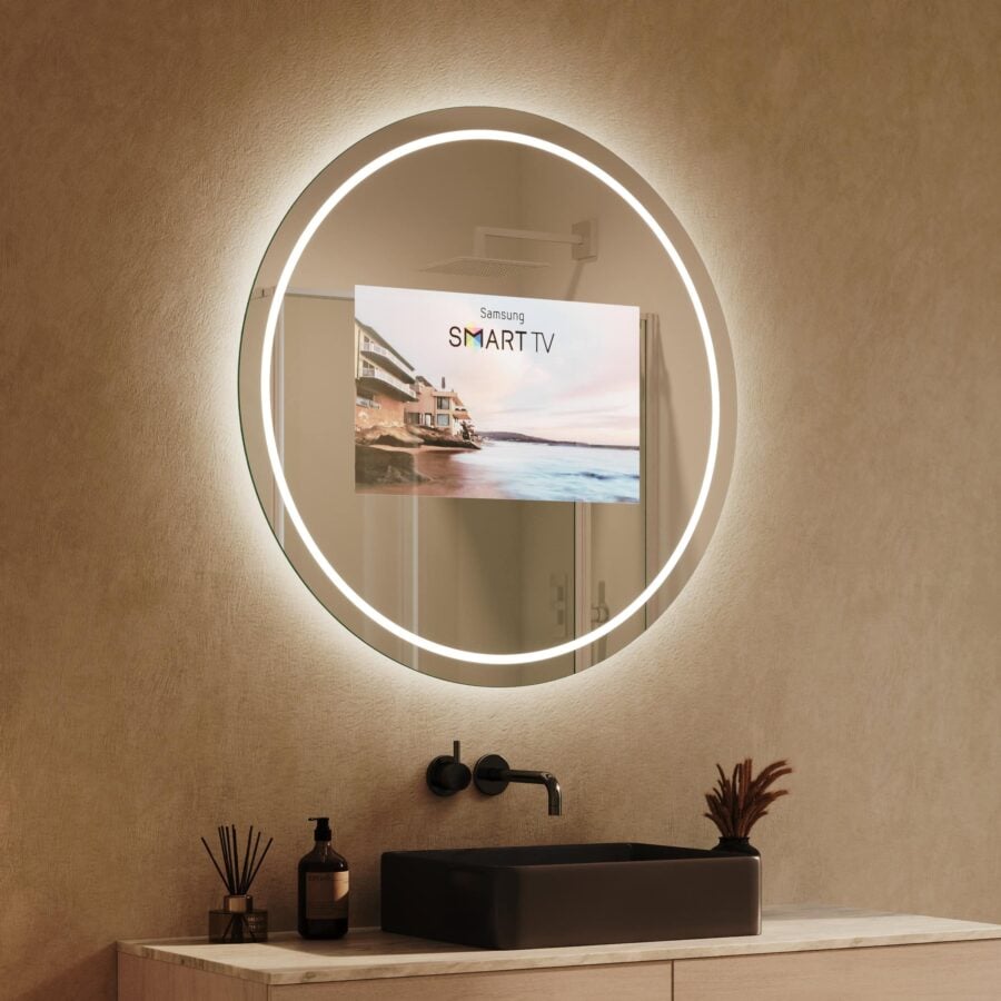 Runder TV Spiegel mit Beleuchtung - Modena rundherum