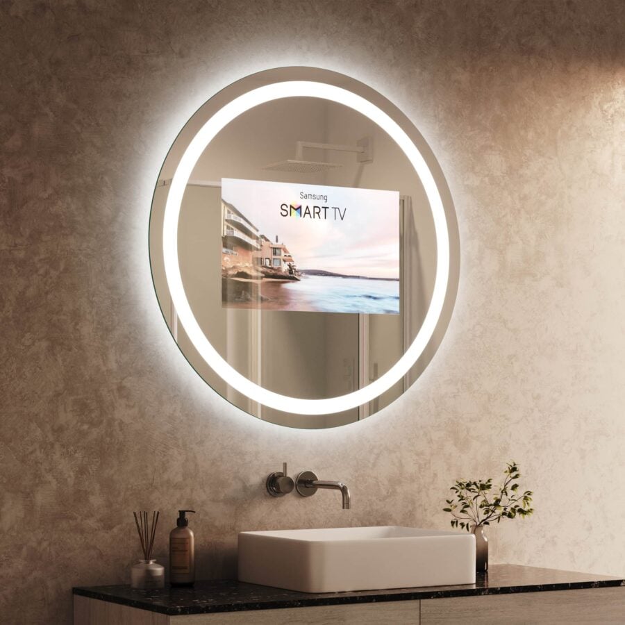Runder TV Spiegel mit Beleuchtung - Noera rundherum