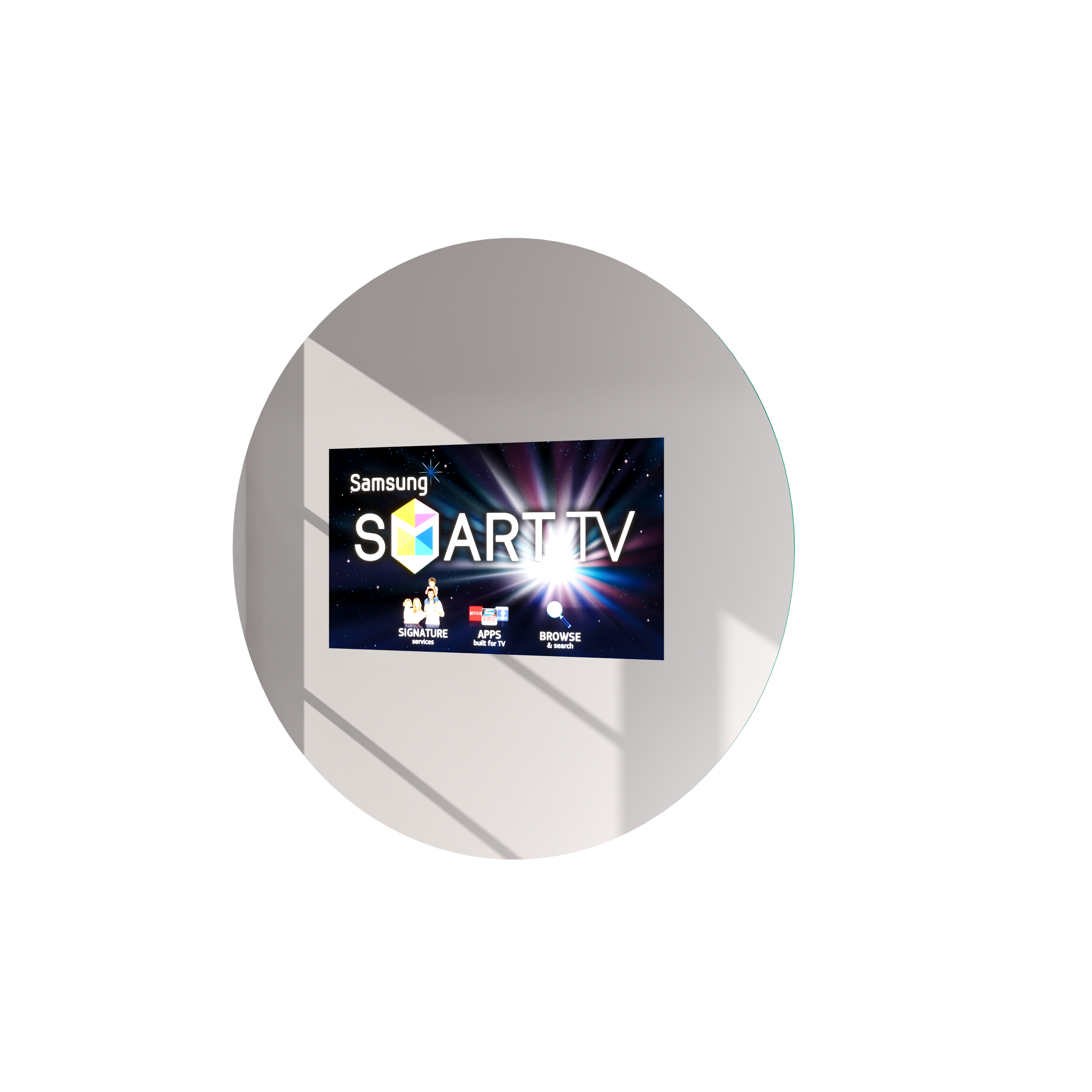 Badspiegel rund mit Fernseher