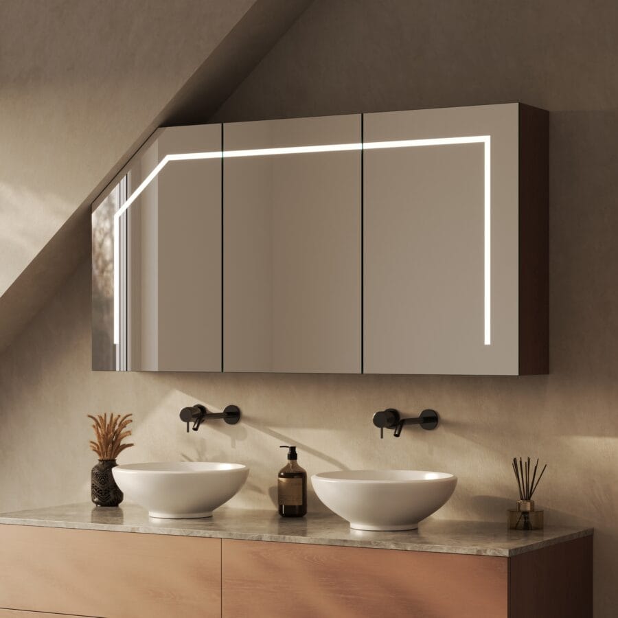 Spiegelschrank für Dachschräge mit Beleuchtung - Modena links oben rechts