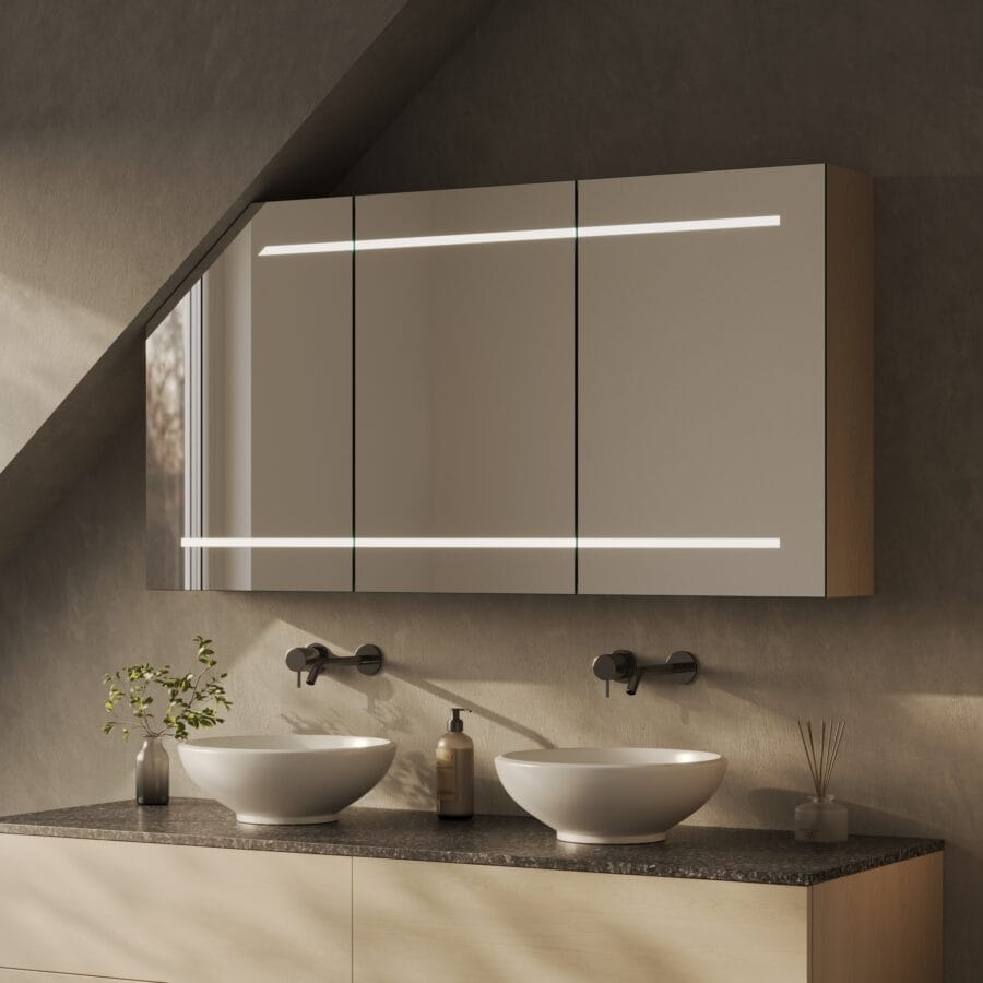 Spiegelschrank für Dachschräge mit Beleuchtung - Modena oben unten