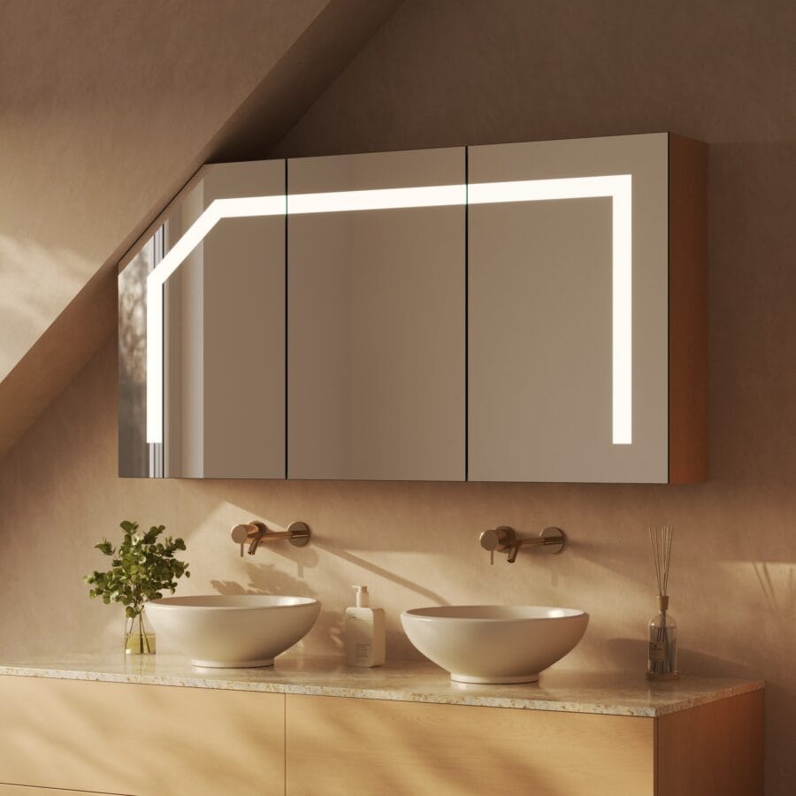 Spiegelschrank für Dachschräge mit Beleuchtung - Noera links oben rechts