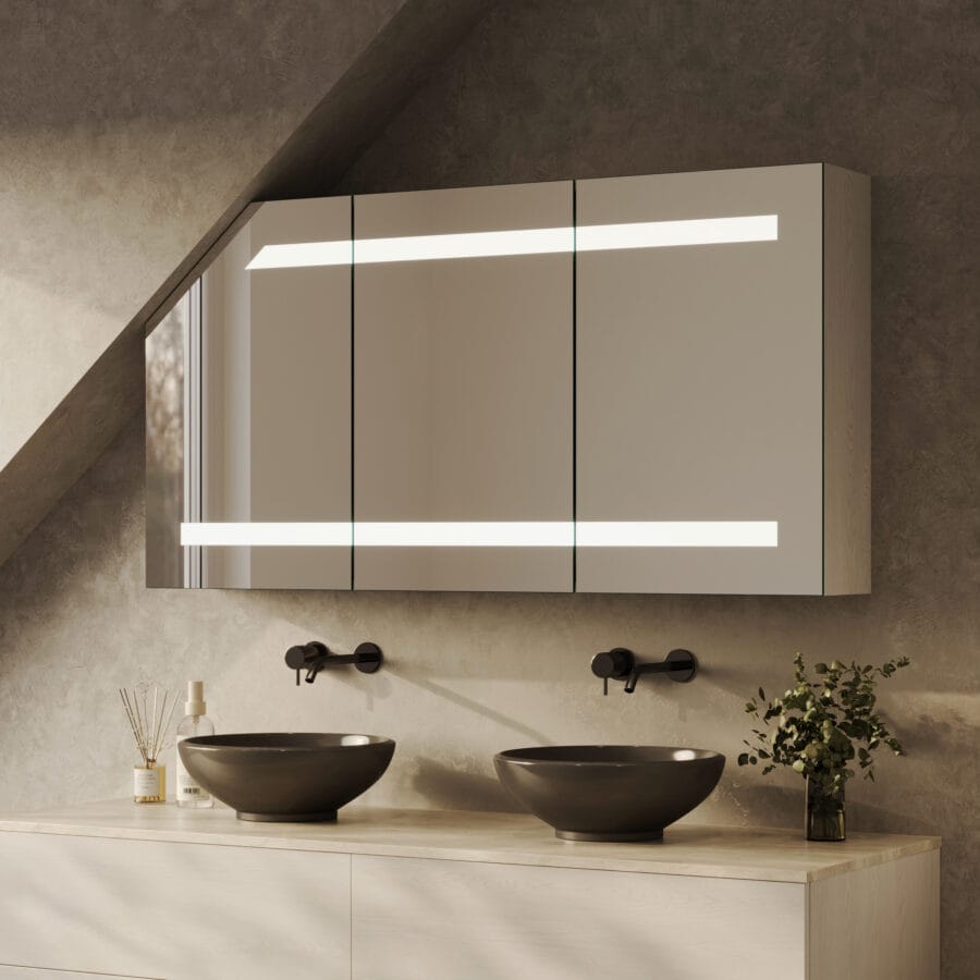 Spiegelschrank für Dachschräge mit Beleuchtung - Noera oben unten