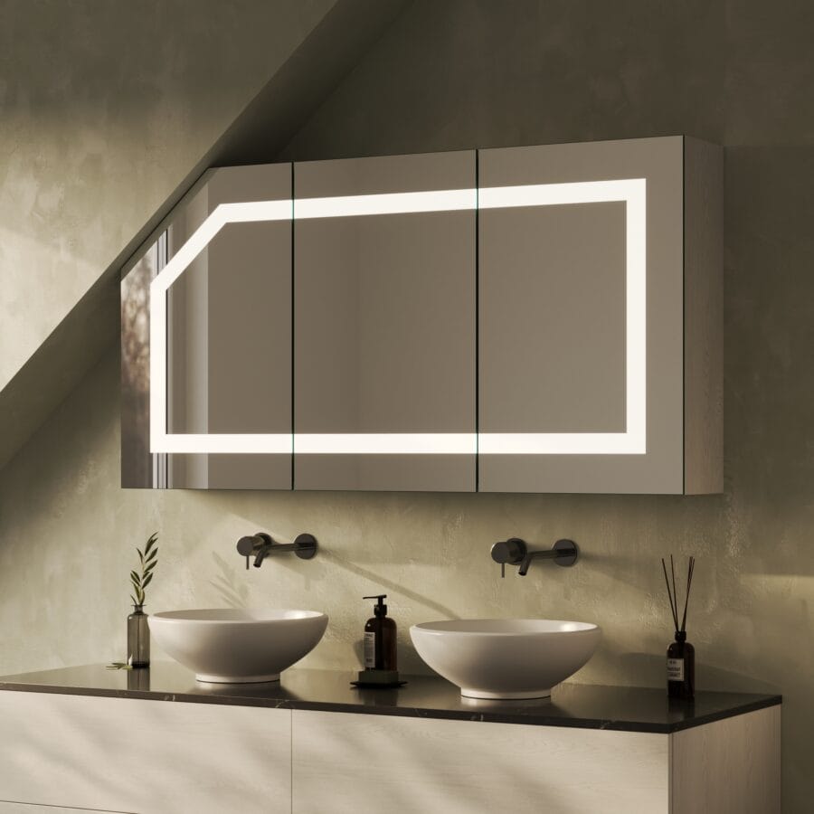 Spiegelschrank für Dachschräge mit Beleuchtung - Noera rundherum
