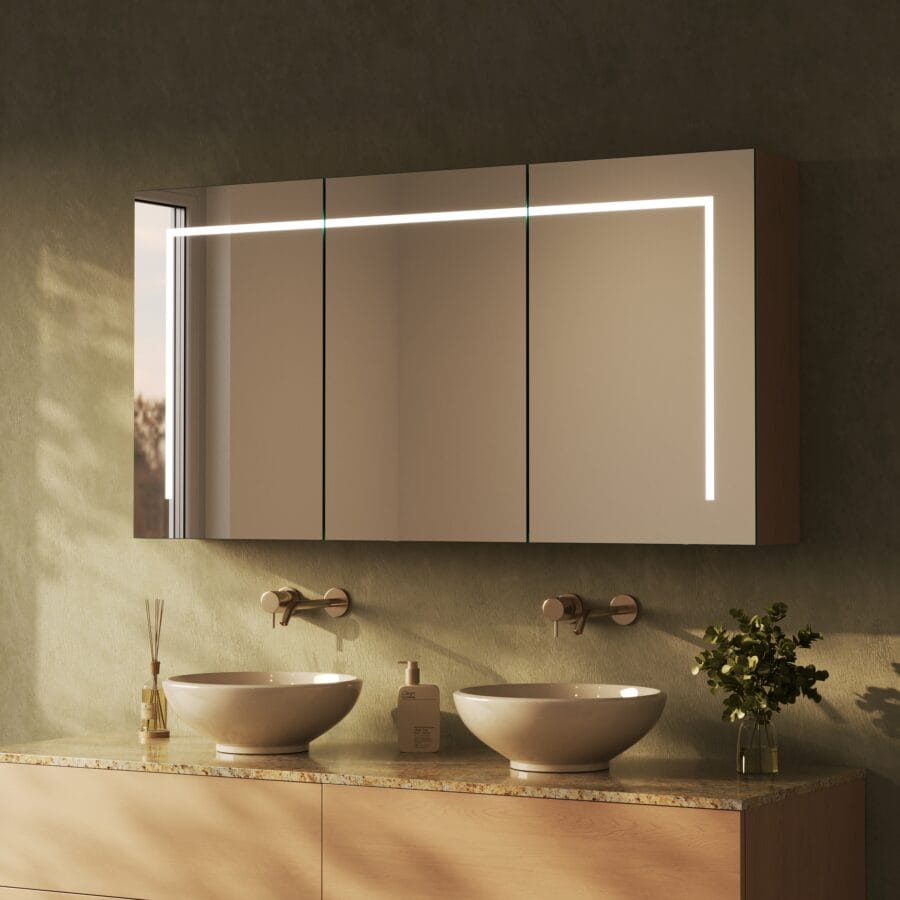 Spiegelschrank fürs Bad mit Beleuchtung - Modena links oben rechts