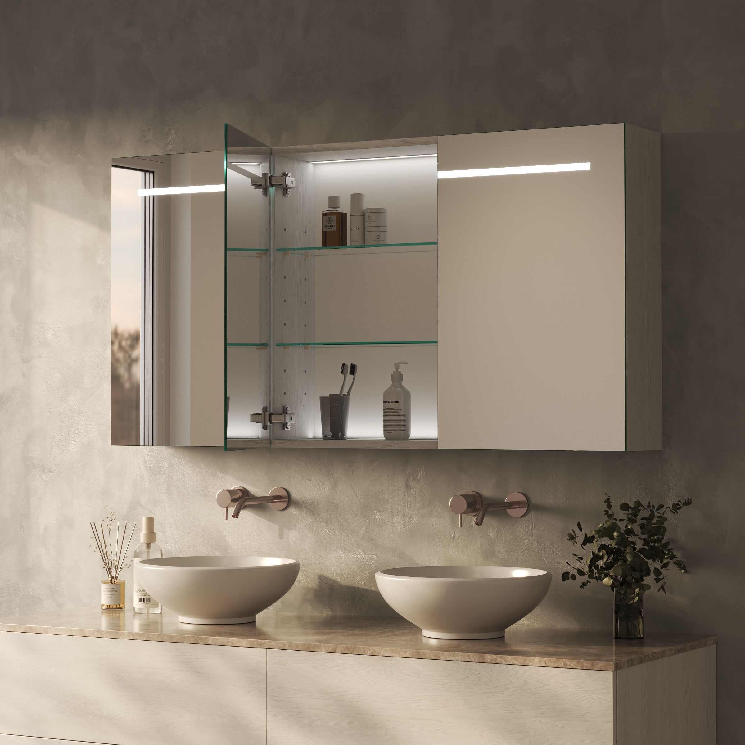 Spiegelschrank fürs Bad mit Beleuchtung - Modena oben – Bild 3