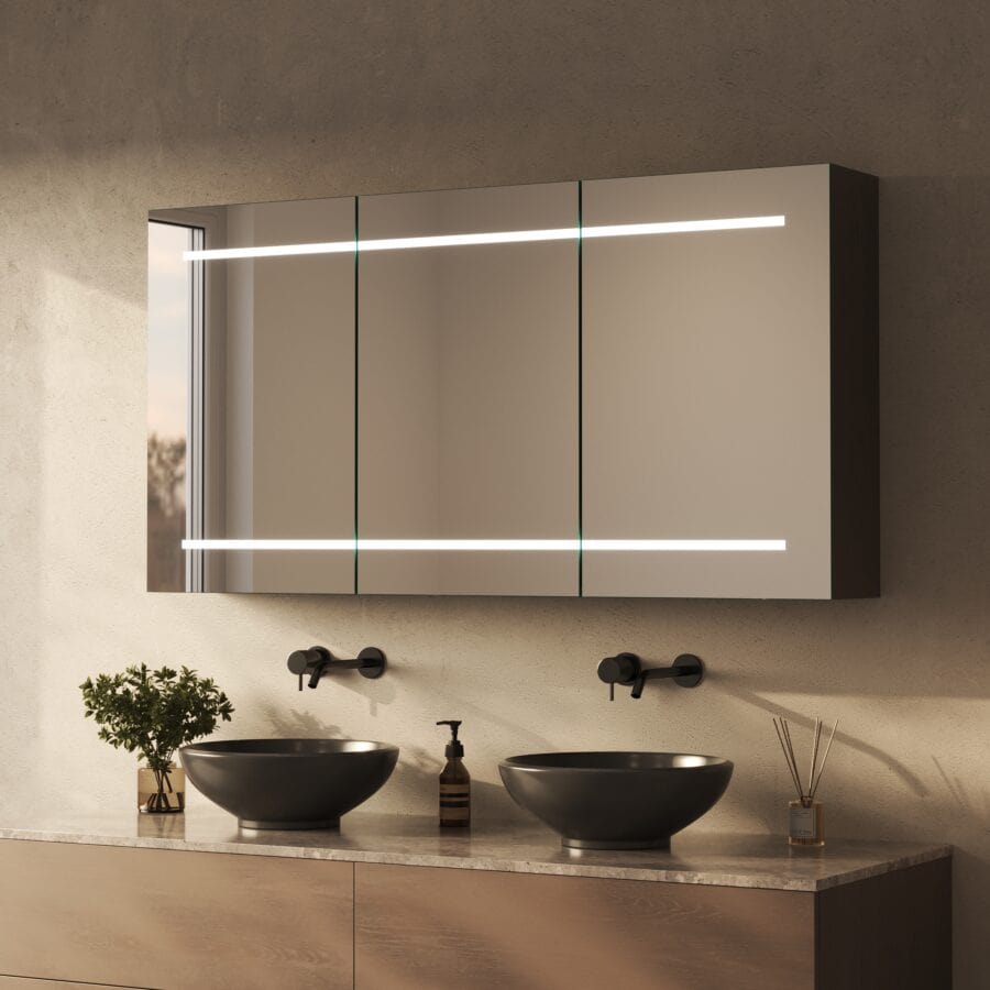 Spiegelschrank fürs Bad mit Beleuchtung - Modena oben unten