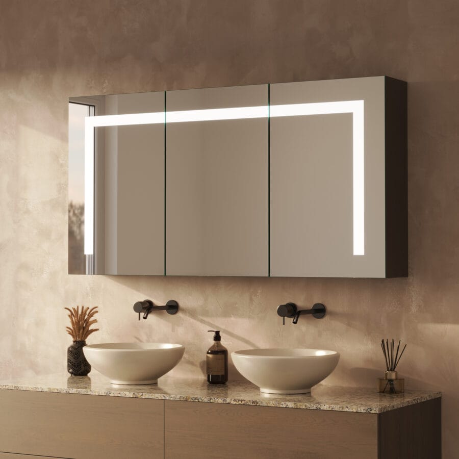 Spiegelschrank fürs Bad mit Beleuchtung - Noera links oben rechts