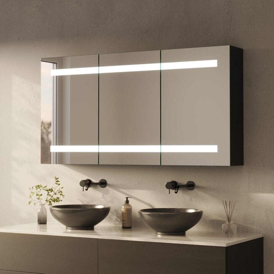 Spiegelschrank fürs Bad mit Beleuchtung - Noera oben unten