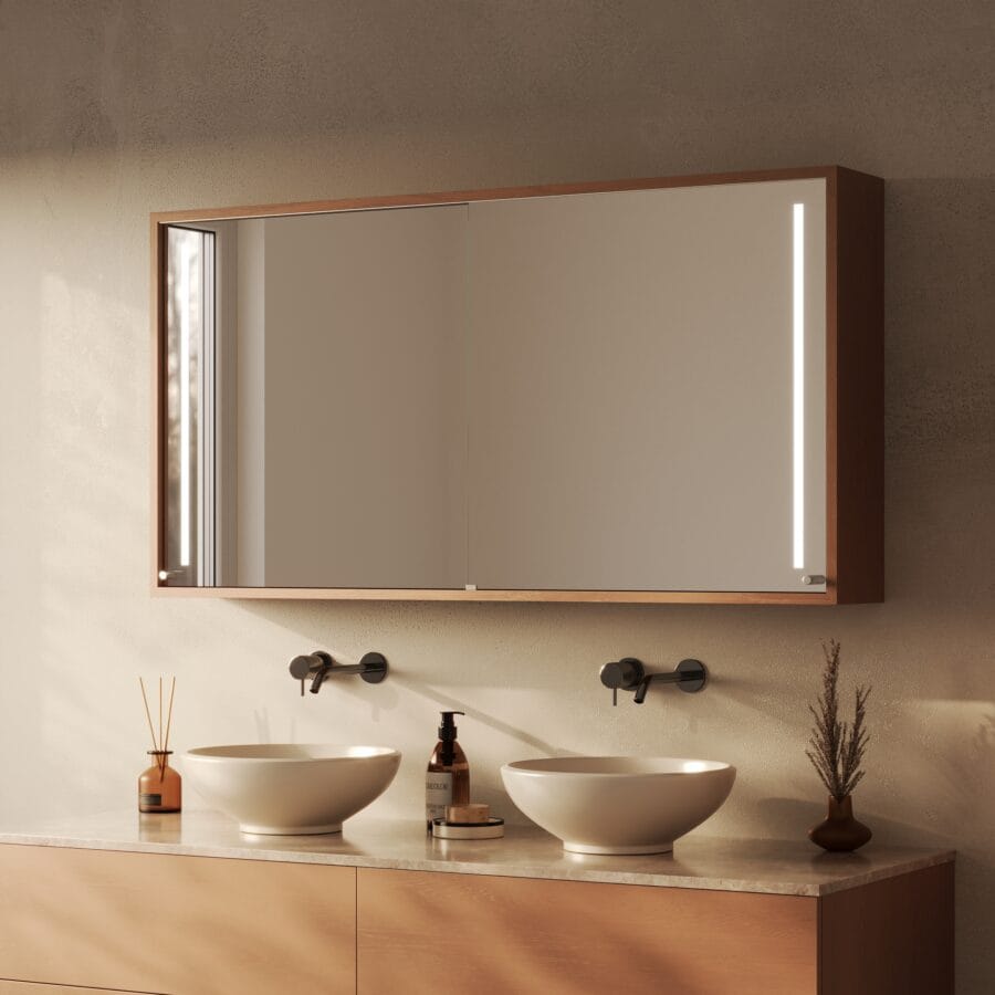 Spiegelschrank fürs Bad mit Schiebetüren und Beleuchtung - Modena links rechts