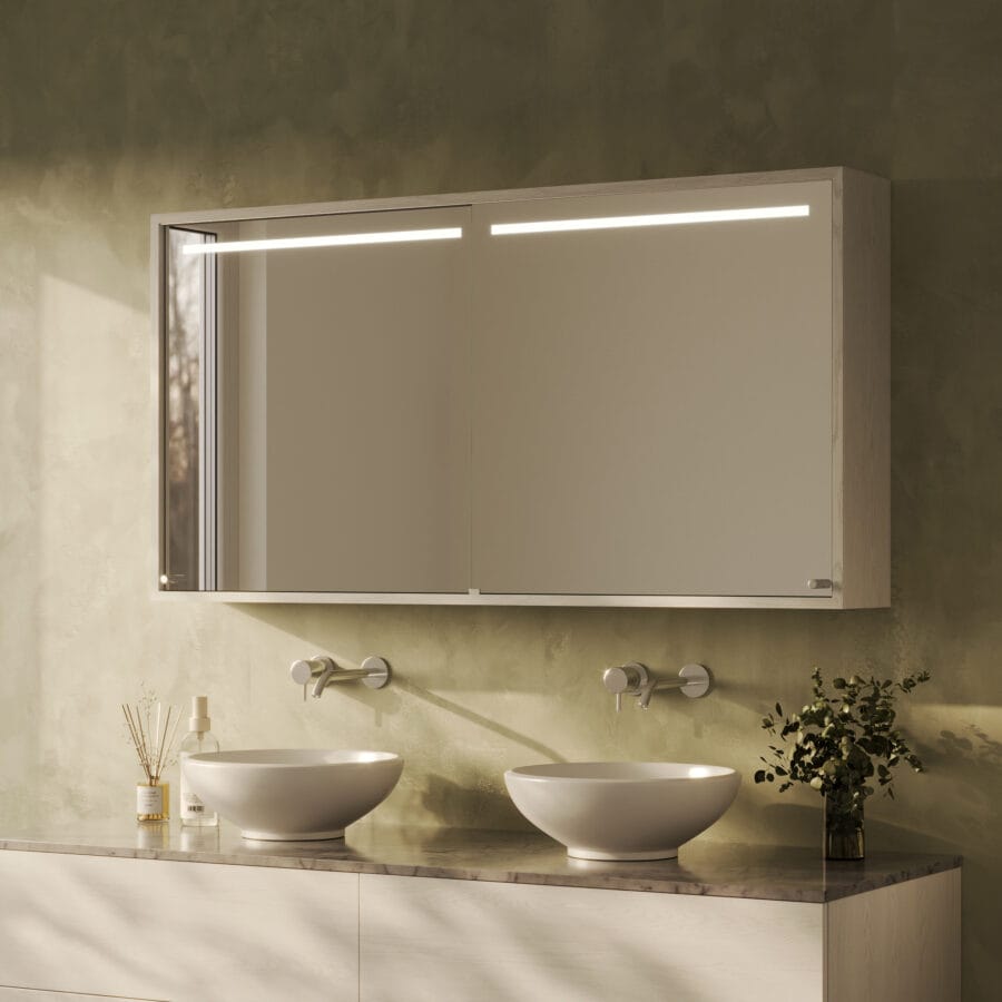 Spiegelschrank fürs Bad mit Schiebetüren und Beleuchtung - Modena oben