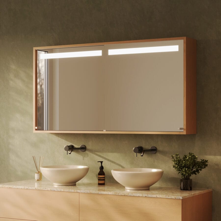 Spiegelschrank fürs Bad mit Schiebetüren und Beleuchtung - Noera oben