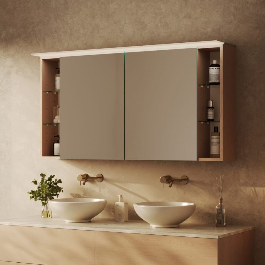 Spiegelschrank fürs Bad mit seitlichen Fächern und Beleuchtung - Luana