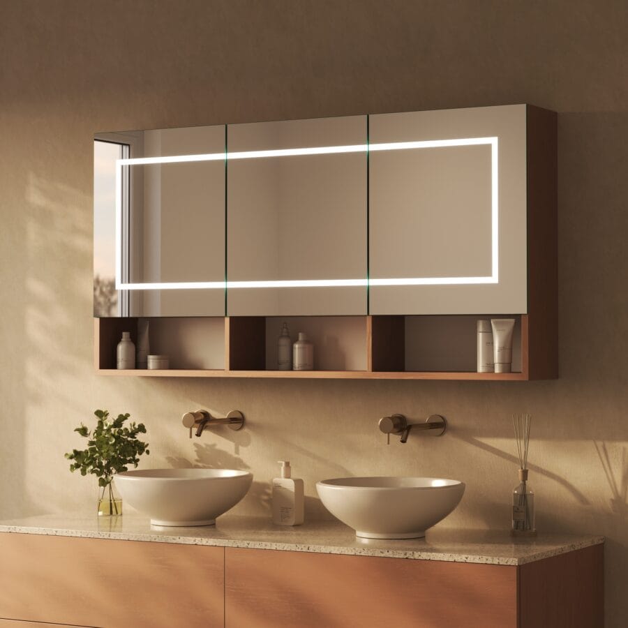 Spiegelschrank fürs Bad mit seitlichen Fächern und Beleuchtung - Modena rundherum