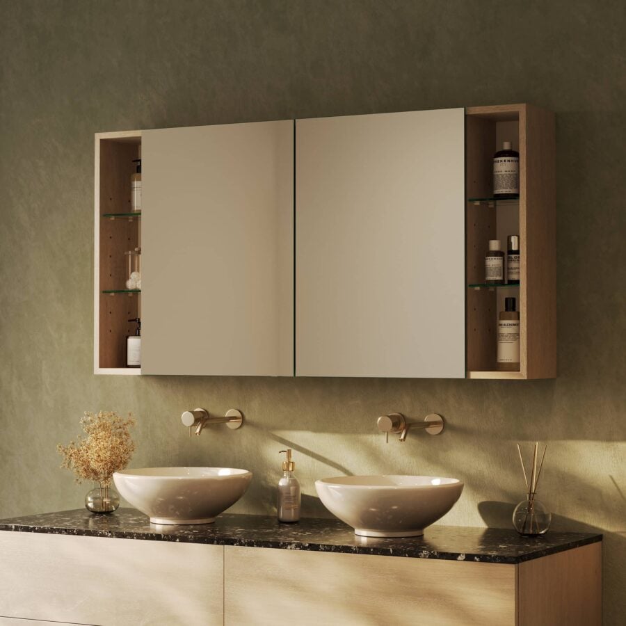 Spiegelschrank fürs Bad mit seitlichen Fächern und Innenbeleuchtung - Aurea