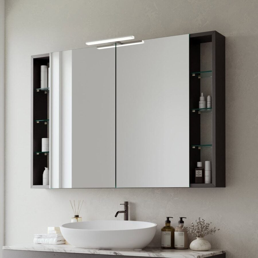 Spiegelschrank fürs Bad mit seitlichen Fächern und Leuchte - Lumia