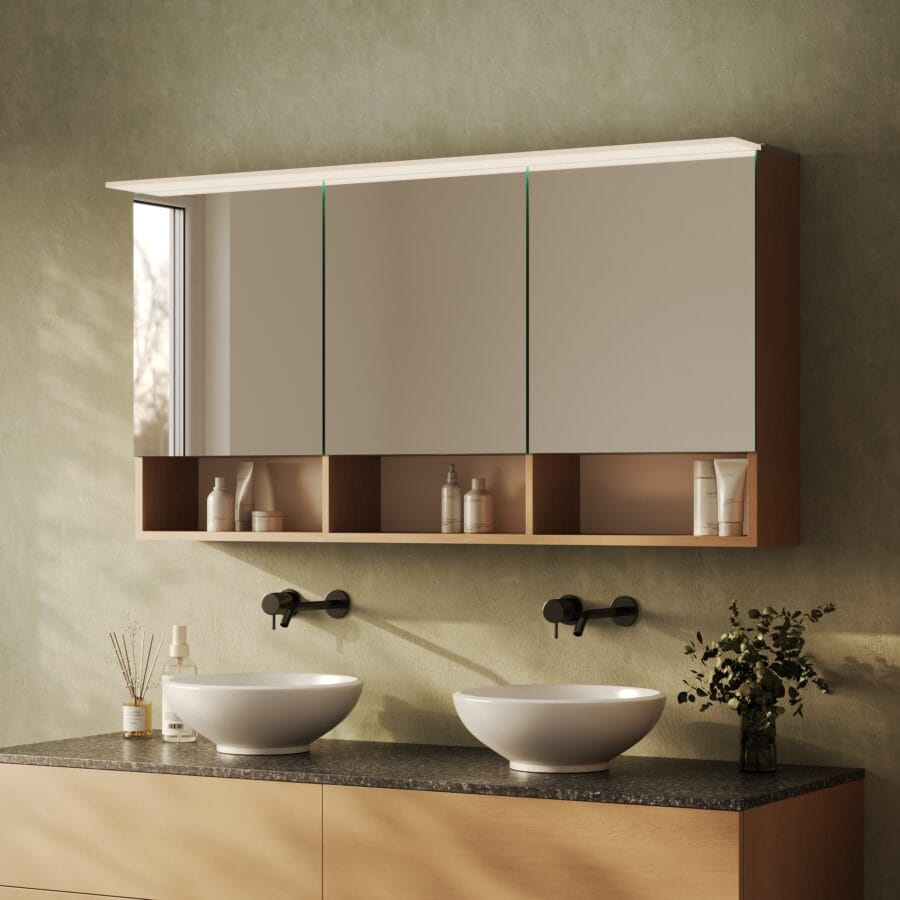 Spiegelschrank fürs Bad mit unteren Fächern und Beleuchtung - Luana