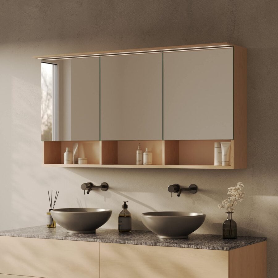 Spiegelschrank fürs Bad mit unteren Fächern und Beleuchtung - Sonela