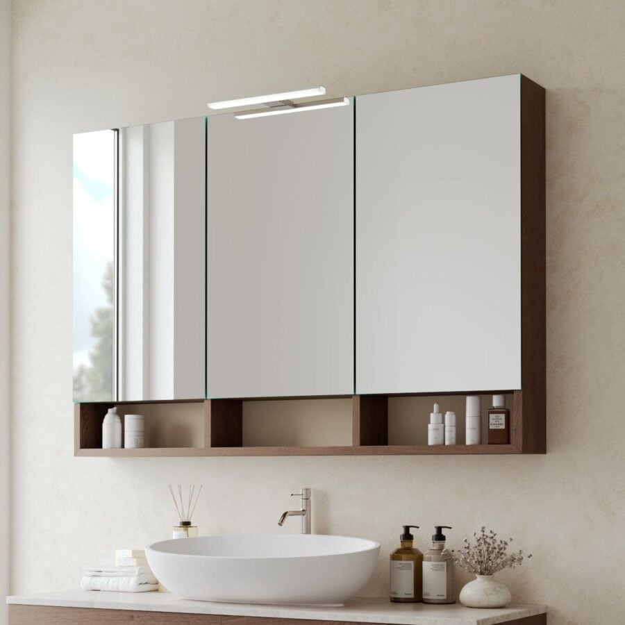 Spiegelschrank fürs Bad mit unteren Fächern und Leuchte - Lumia