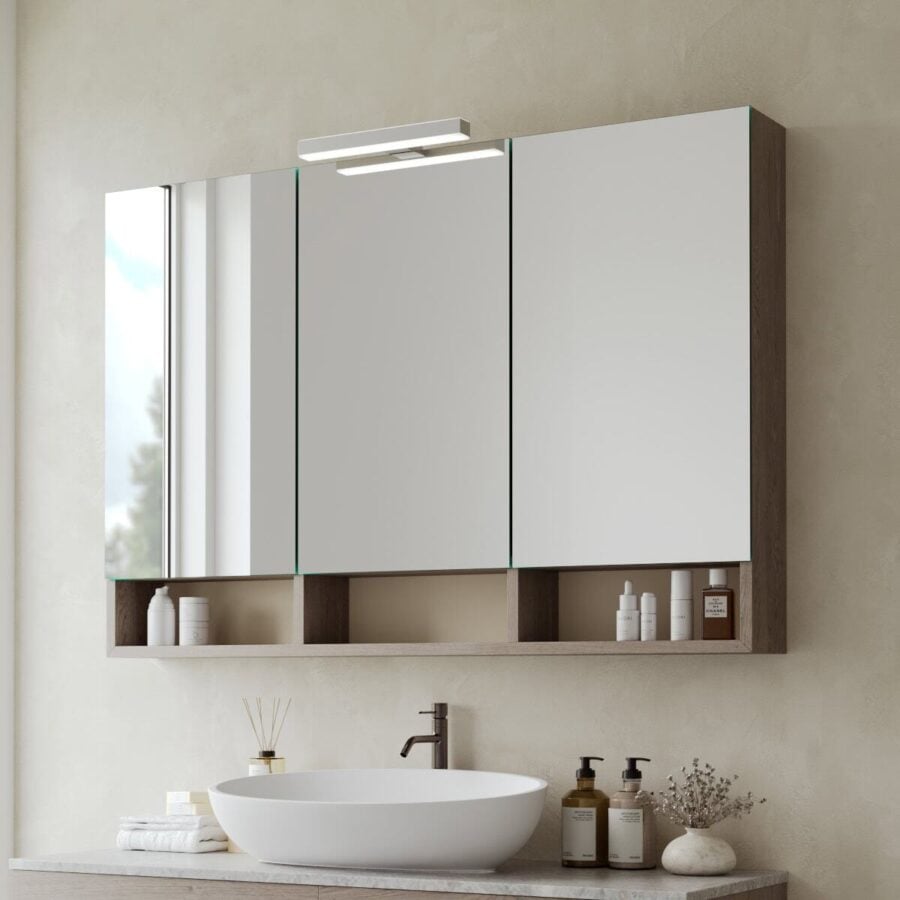 Spiegelschrank fürs Bad mit unteren Fächern und Leuchte - Lunea