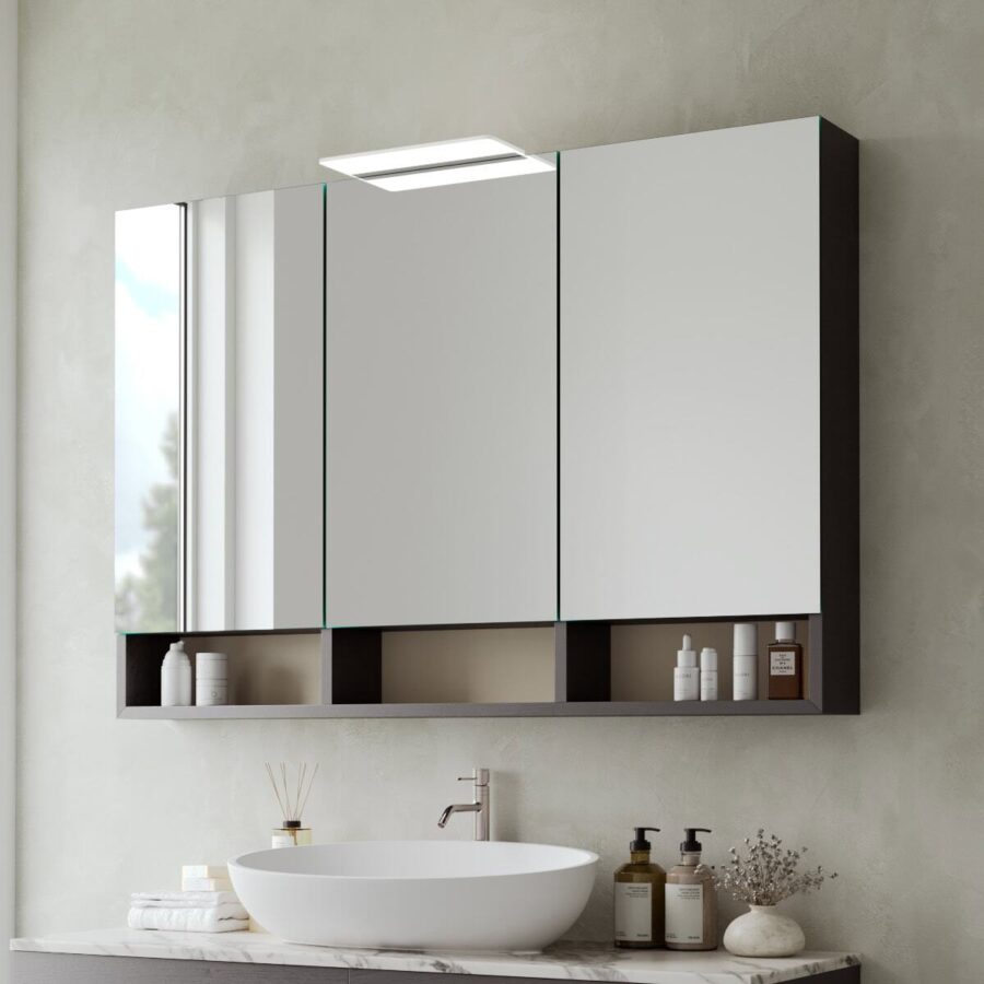 Spiegelschrank fürs Bad mit unteren Fächern und Leuchte - Luvea