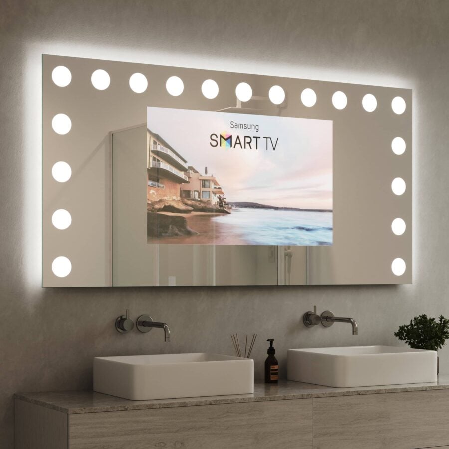 TV Spiegel mit Beleuchtung - Hollywood Dice links oben rechts