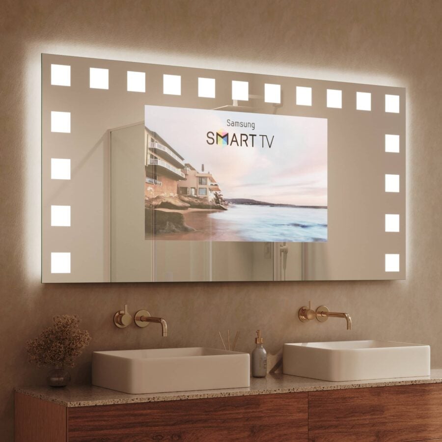 TV Spiegel mit Beleuchtung - Hollywood links oben rechts