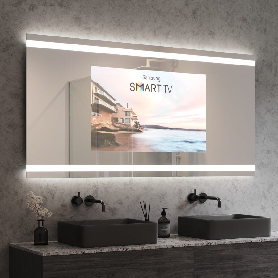 TV Spiegel mit Beleuchtung - Viola oben unten